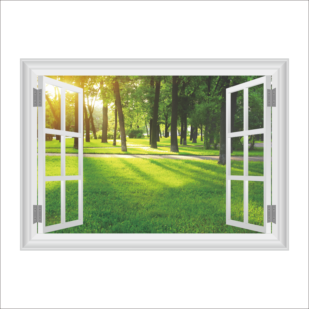 3d raam gebroken muur boslandschap in vier seizoenen landschap muursticker groene boom verwijderbaar behang huissticker huisdecoratie: 14177