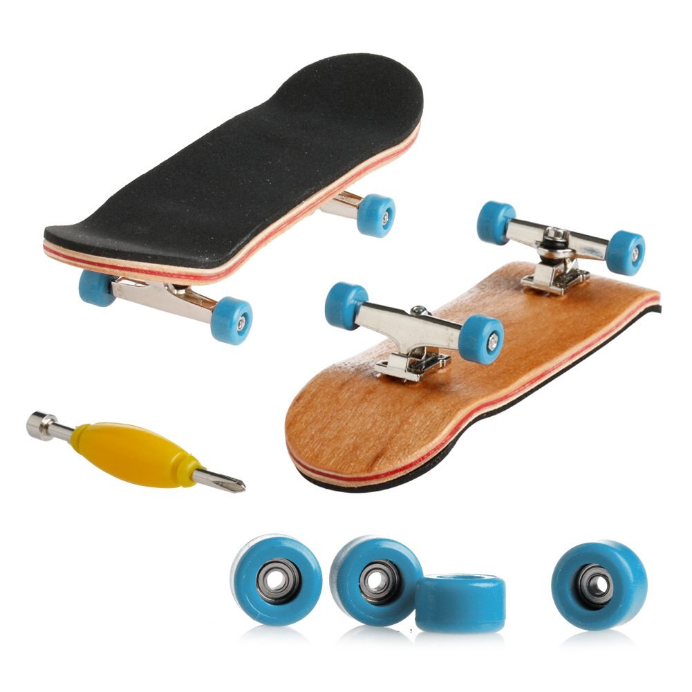 Træ fingerboard finger skateboard træ basale fingerboars med lejer hjul skum tape sæt finger skateboards: Blå
