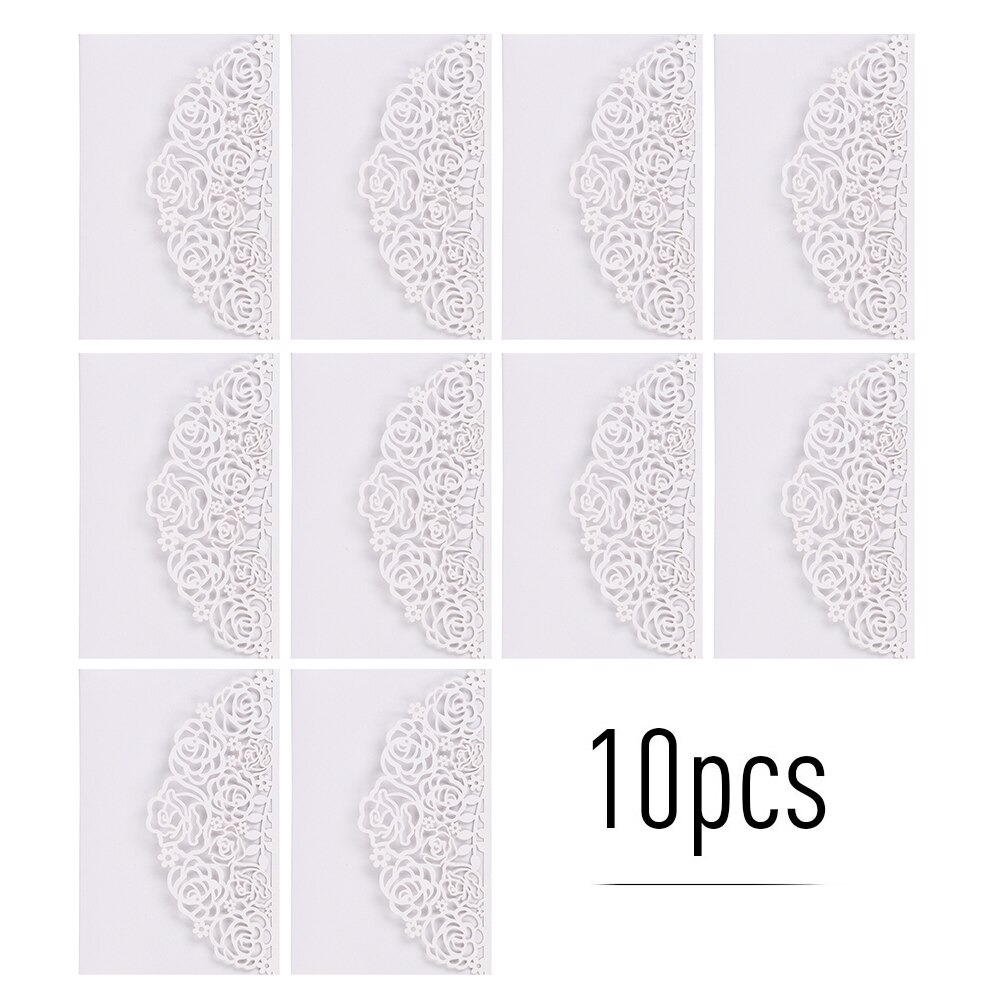 10pcs Wedding Invitation Cards Pearl Paper Rose Flower Party Invitation Card Cover Invitation Holders with Blank Inner Sheet: White / Without inner card