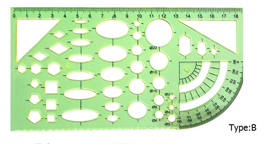 POTENCO drawing Ruler measuring tool Plastic Circles Squares Geometric Template Rulers Suitable For Student trammel: B