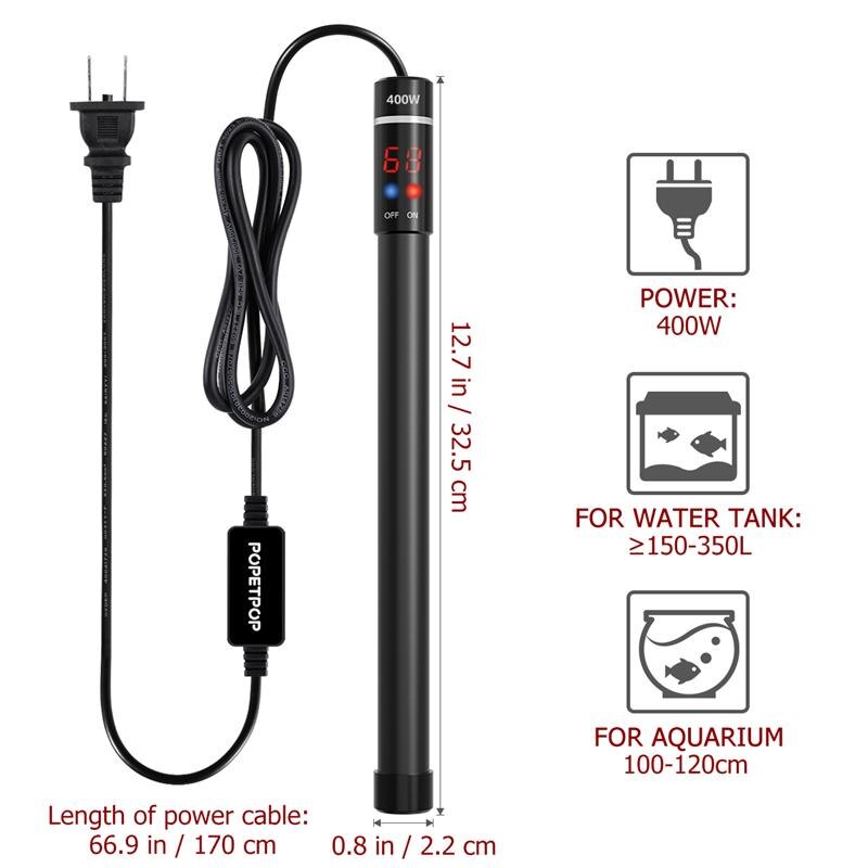400W Submersible Aquarium Heater Titanium Heating Rod With Thermometer LED Digital Display Fish Tank Temperature Control Product