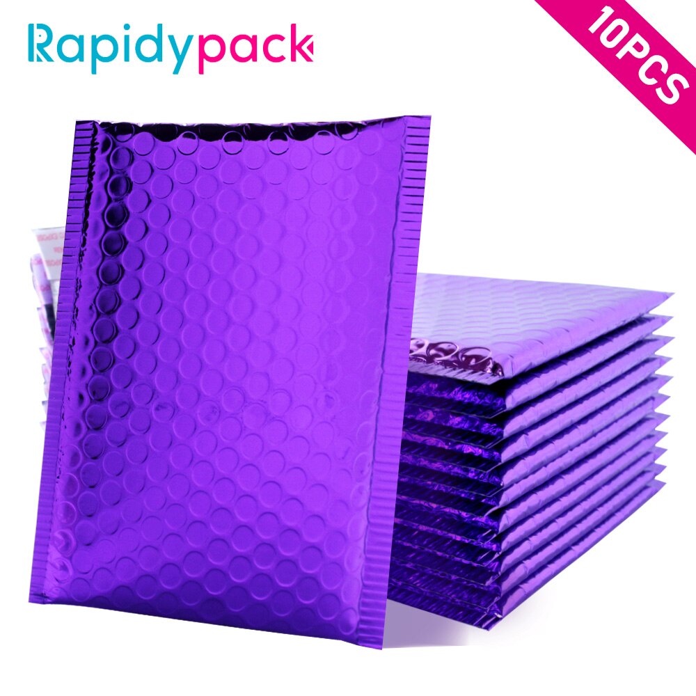 Rapidypack 10 stuks paarse poly-bubbelenveloppen, zelfklevende, gewatteerde bubbelenveloppen, waterdichte koerierszakken, verpakkingsbubbelenvelop