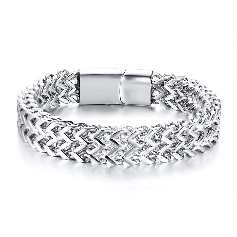 ZORCVENS Punk 12.5mm Wave Link Chain Bracelets for Men silver color Stainless Steel Never Fade Wristband Rock Cool Male Pulseira