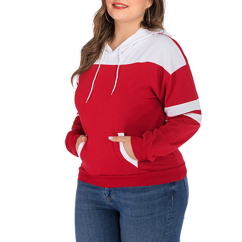 4xl plus size kvinder sweatshirts almindelig farvede hættetrøjer kvinder efterårs sweatshirt kvinder langærmet hættetrøje rød og hvid