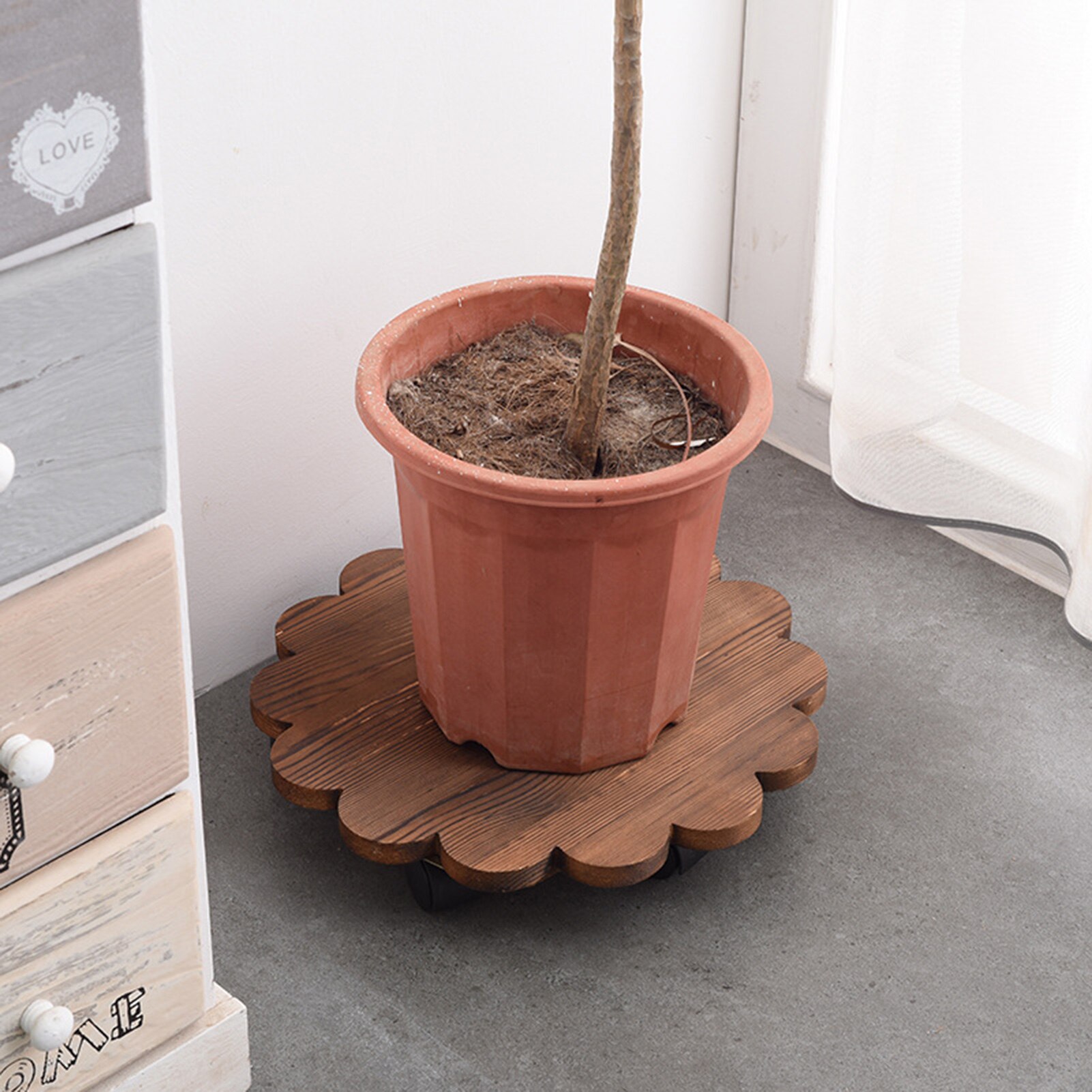 Moveable Wooden Planter Stand With Wheels Round Flower Pot Holder Solid Wood Base Caster Pot Solid Wood Torus With Rollers