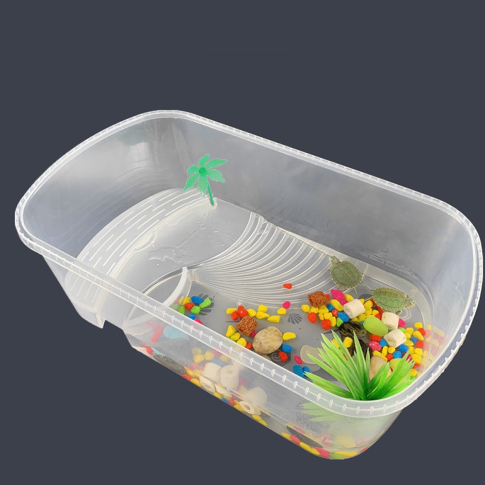 Reptiles Amphibians Habitat Terrarium Vivarium Tank Breeding Box with Coconut Tree for Terrapin Tortoise Turtle Lizard Spider