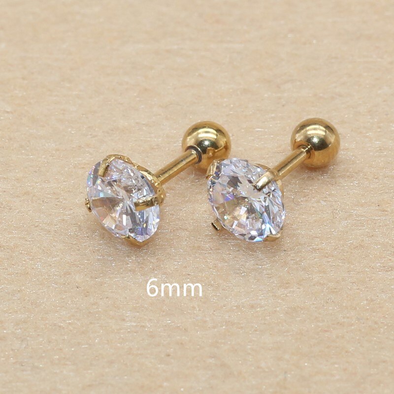 Stal nierdzewna 316L Ip Plated No Easy Fade klasyczne wkręcane kolczyki z Super Mini 2mm AAA kolory cyrkonie: gold6mm