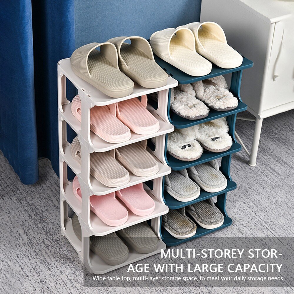 DIY Assembly 5 Layers Stackable Shoe Organizer Shoe Shelf Shoe Rack Stand Space Saving Shoe Hanger Shoe Box Cabinet storage rack