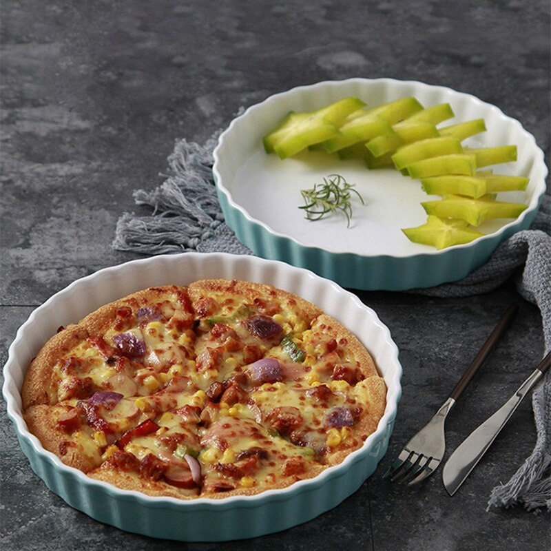 8 Inch Ceramic Round Cheese Baked Plate Pan High Temperature 600C