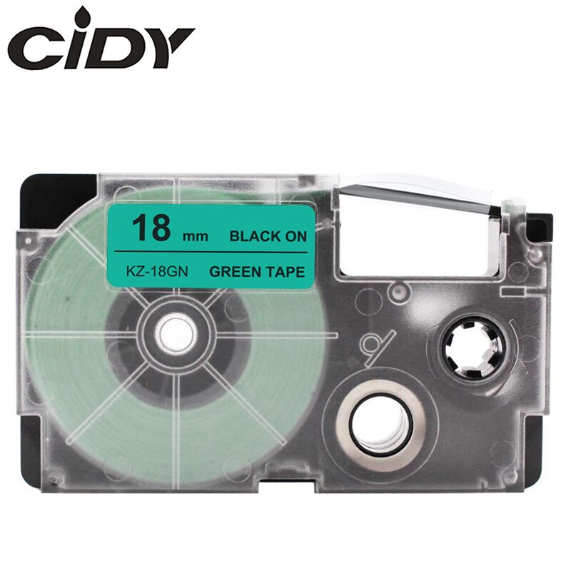 CIDY XR18WE Compatible Label Tape XR-18WE XR 18WE Casio Black on White 18mm label ribbon for KL-60-L KL-120 KL-750 label maker: 18mm black on green