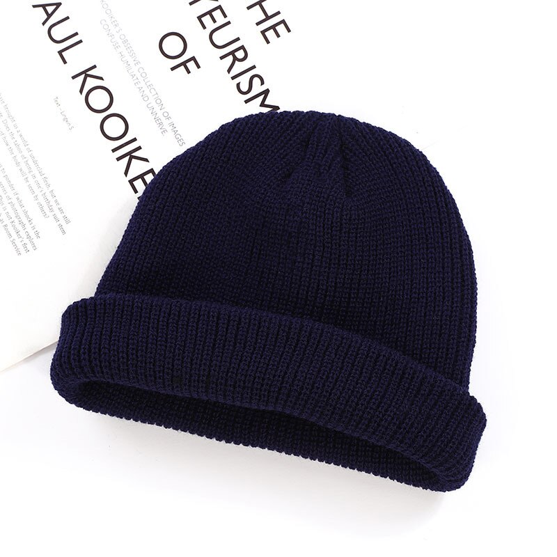 Cappelli lavorati a maglia per Le Donne Scutellaria Uomini Cappello Del Beanie di Inverno Retro Senza Tesa Baggy Melon Cap Polsino Docker Pescatore Berretti Cappelli Per uomini: Deep Blue