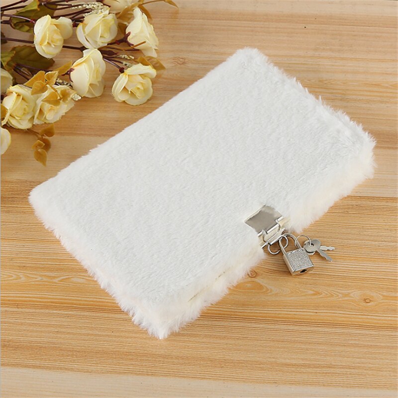 Notepad With Lock Beauriful Student Plush Notebook Cute School Office Soft Diary Girl School 6 Color: white