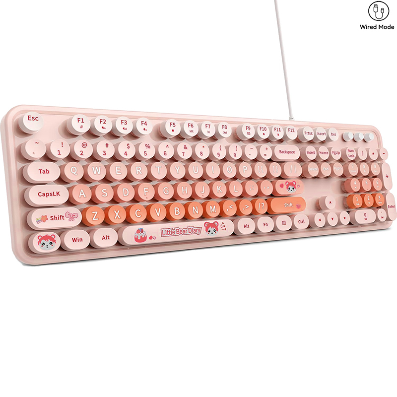 Ergonomic USB Plug and Play Wired Keyboard 104 Keys Full size Coloful Retro Round Cute Keycaps Wired Keyboard for WinXP/7/8/10: Orange / Red Switch