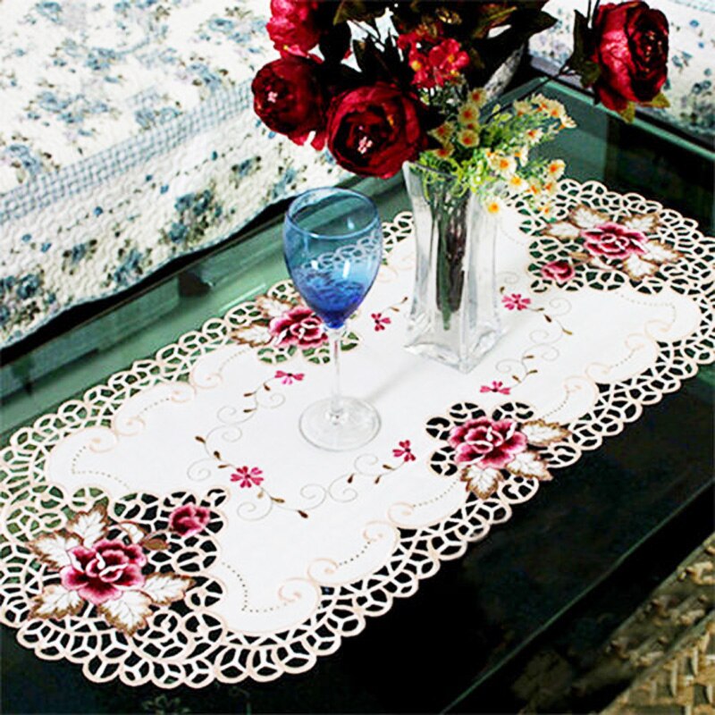 oval landstil blomsterbrodert blondere duk bordmatte bryllup bursdagsfest borddeksel dekor oljetett 40*85cm