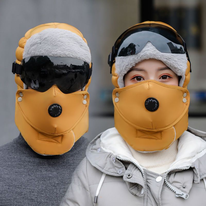 Fleece Hat Women Thickened Warm Ear Protection Cotton Hat Men's Fall/winter Outdoor Cycling Windproof Cold Hat: Yellow02