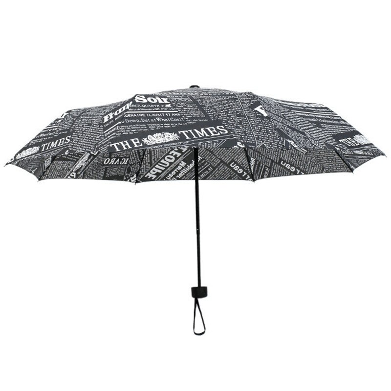 Fully Automatic Upscale Three-Folding Retro Style Printing Umbrella Black and White Newspaper Printing Sunscreen Folding Umbrell: Style 2-Manual
