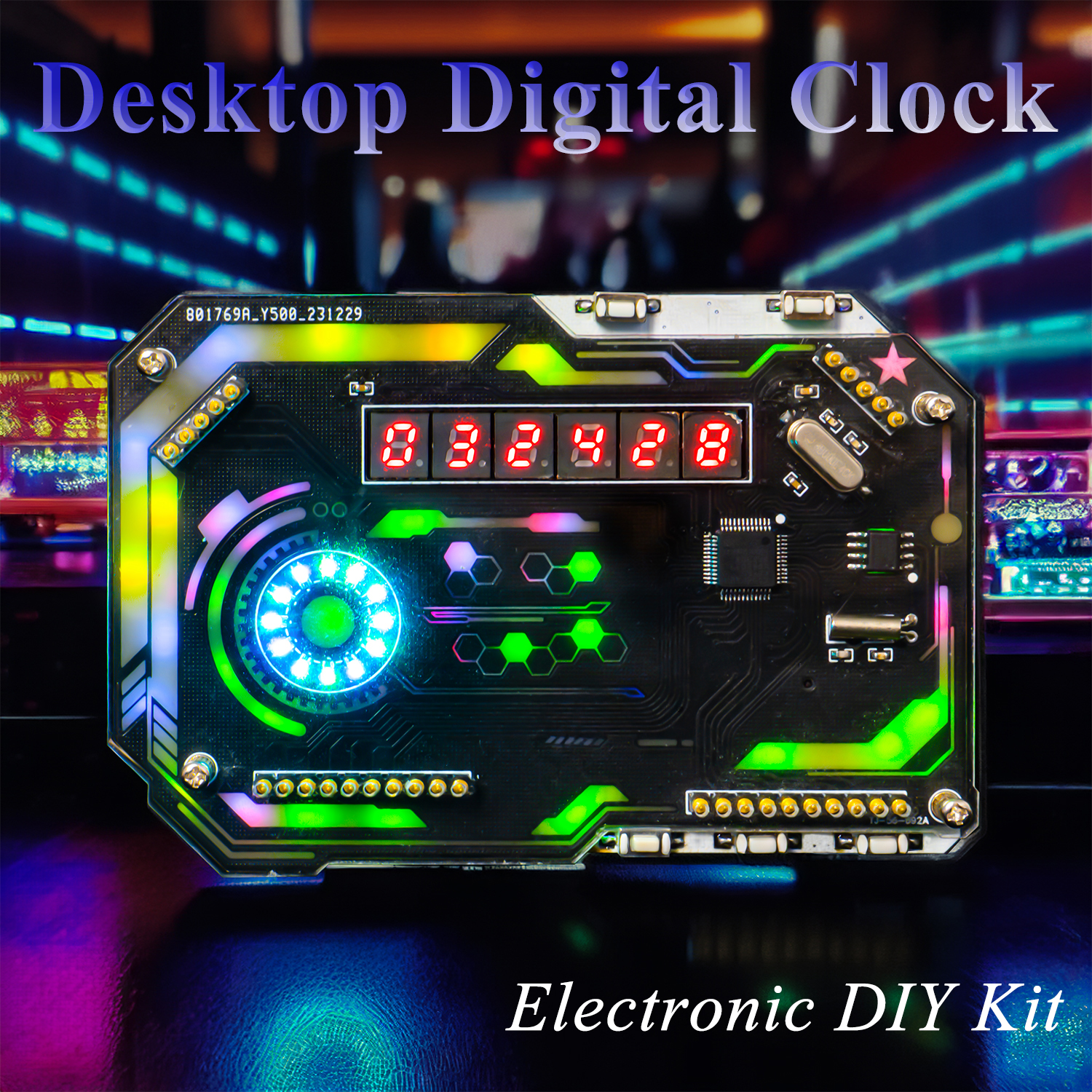 Desktop Digital Clock Electronic DIY Kit Cyberpunk Clock Soldering Fabrication Kit Gaming Desktop Ornament