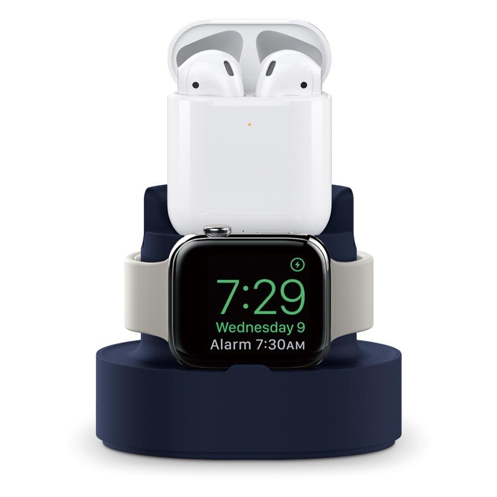 Premium Silicone holder for airpod iphone iwatch Portable Desk Wireless charger frame soft stand home charging dock: deep blue