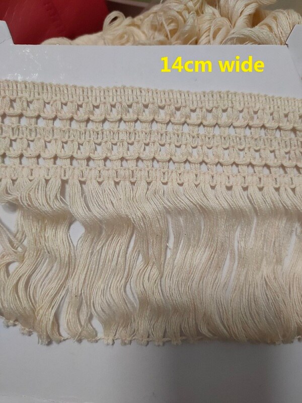 3Yards 10cm/12cm/14cm Beige Long Tassel Trim Dangling Curtain Lace Sewing Craft Material Z1224: 14cm