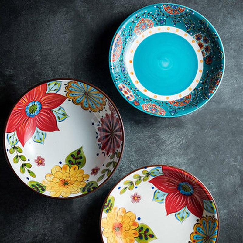 Ceramic Deep Dish American Country Ceramic Deep Dish Plate Underglaze Color Farmhouse Side Dish Bowl