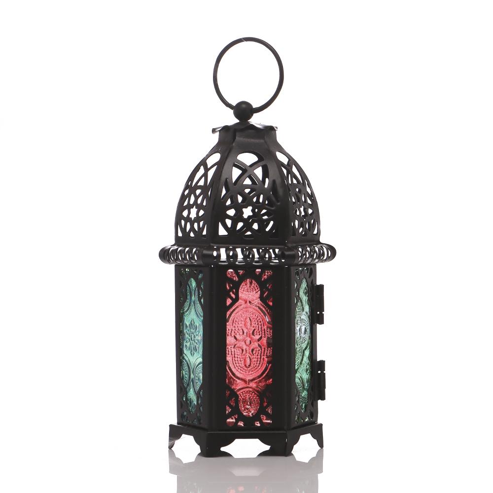 Farol-candelabro votivo marroquí, farol colgante para , decoración de boda, candelabros Vintage, lámpara de farol de cristal de hierro: Black color