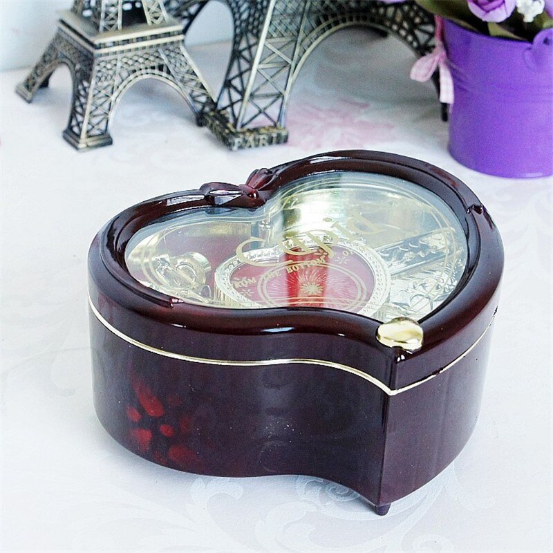Caja de música Retro con forma de corazón para bailarina, caja de música con manivela y forma de corazón, caja de música de plástico para de cumpleaños: Default Title