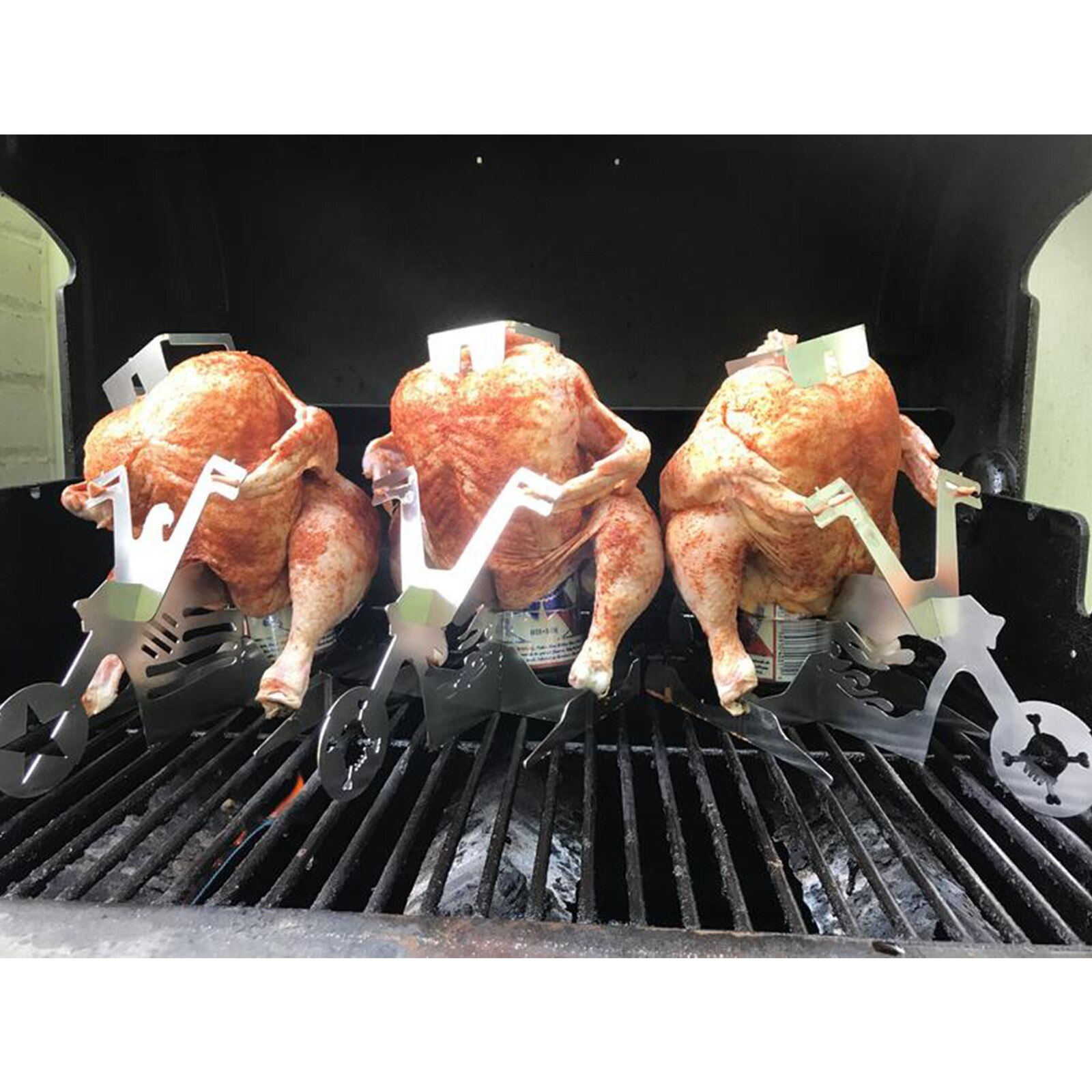 Glasses Motorcycle Beer Can Chicken Stand Beer chicken roaster Stainless steel Chicken roasting rack for BBQ Chicken Grill Stand