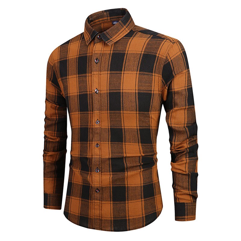 Refire varusteet miehet kevät rento ruudullinen paita slim fit tyylit puuvilla pitkähihaiset paidat miesten pehmeät mukavat ruutuvaatteet: Oranssi / L