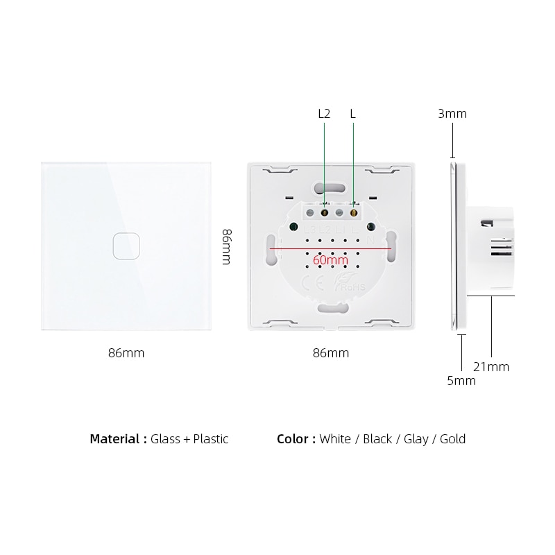 Atlectric Sensor Touch Switch Crystal Glass Panel Wall Light Switches EU Standard 1/2/3 gang 1Way Switch With LED Back Light