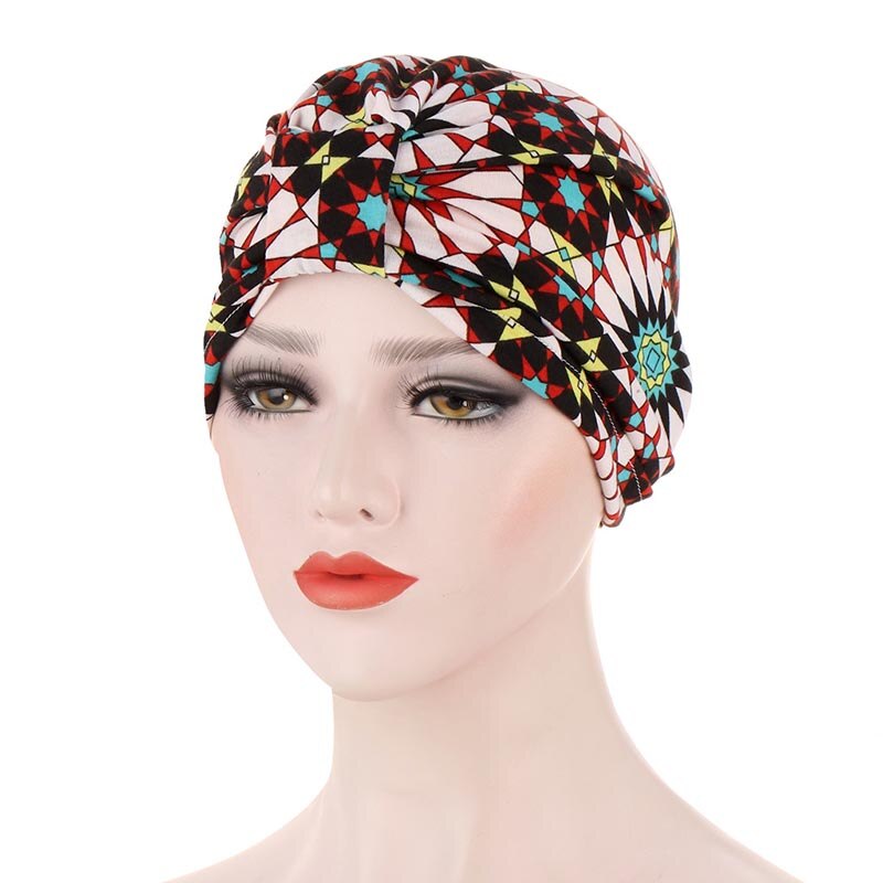 Vintage tørklæde pure block blomsterprint turban hat bohemia india hat muslimsk tørklæde kasket hårtilbehør: 06