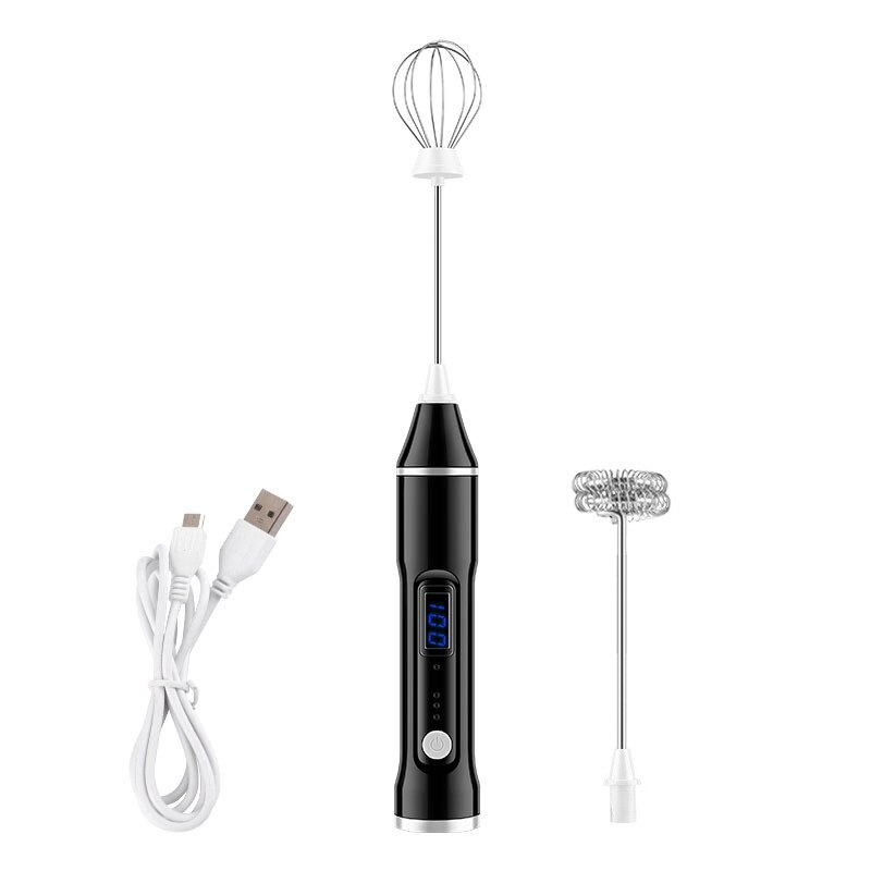 Milk Frother, Electric Whisk Frother, Handheld USB Rechargeable Mixer for Egg Beating with Latte Art Stencils