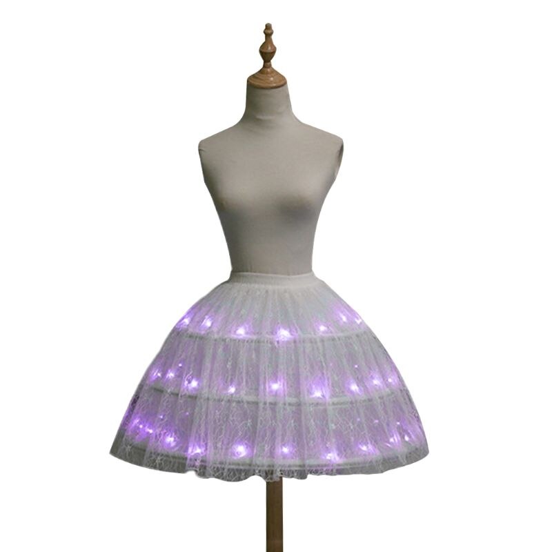 Femmes Lolita réglable LED lumineux Ballet danse Tulle robe courte 3 cerceaux en acier Crinoline jupon fête scène sous-jupe