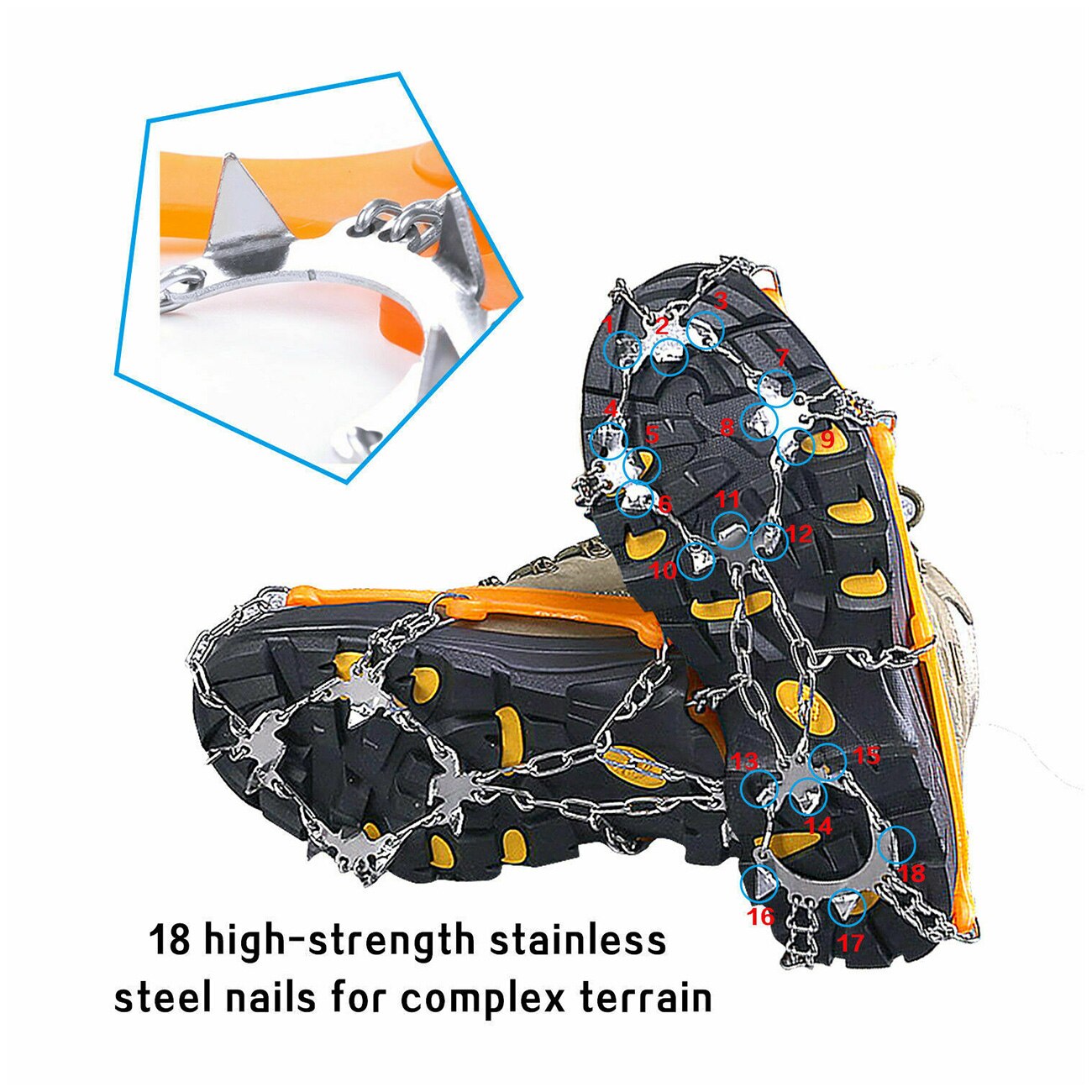 1Pair 18 Teeth Ice Snow Crampons Anti-Slip Climbing Ice Gripper Shoe Covers Spike Cleats Snow Skid Shoe Cover raki Crampon