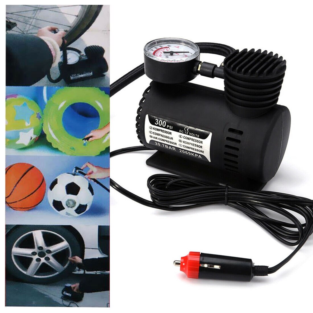 ABS Automotive Durable Vehicle Mini Air Compressor 300 PSI Tire Inflator Pump DC 12V Car Parts Car Accessories