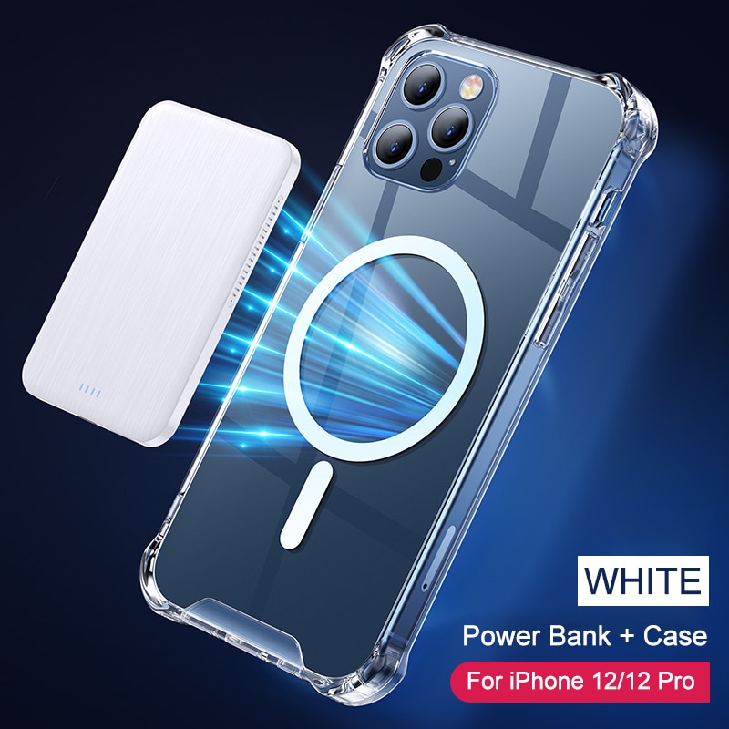 YKZ Wireless Charger Power Bank 4000mAh Portable Ultra-thin Wireless Charging MagSafe Mini Powerbank for iPhone 12 Samsung S10 9: White for 12 12Pro