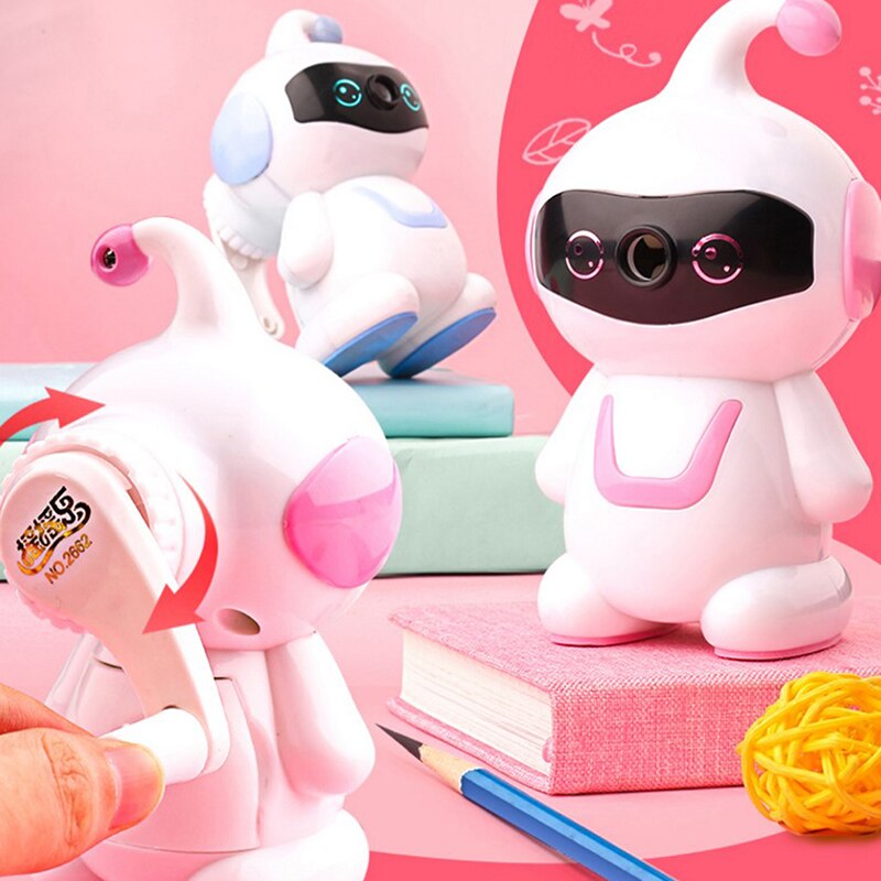 1pc Cute Cartoon Hand-cranked pencil sharpener Chic Student Stationery Robot Style Pencil Sharpener
