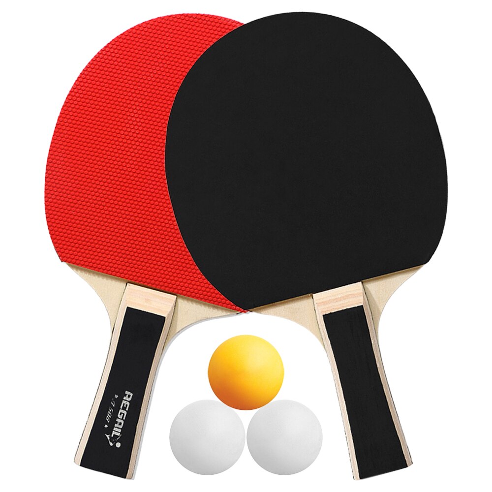 Pingpongbatjes, tafeltennisbatjes, 2 pingpongbats met lange steel, pingpongracketset, racketbundelset met 3 ballen: Zwart