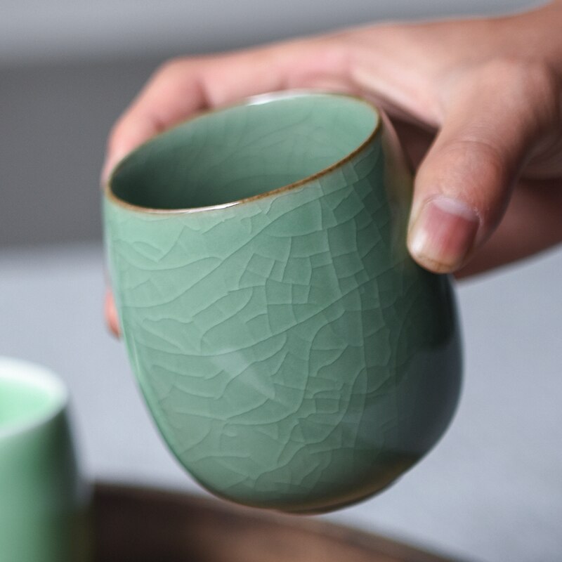 CHANSHOVA 250ml Solid Color Traditional Chinese Style Celadon Crackle Ceramic Teacup China Porcelain Small Coffee Tea Cups H318