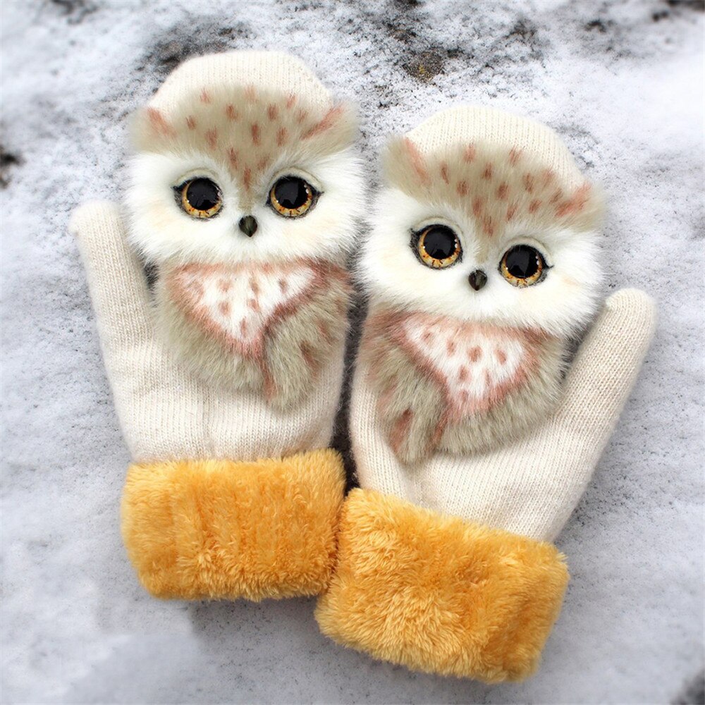 Simulazione animale inverno guanti caldi lunghi simpatici peluche pelosi guanti a dito pieno guanti morbidi guanti animali guanti invernali per bambini: 28CM / Owl