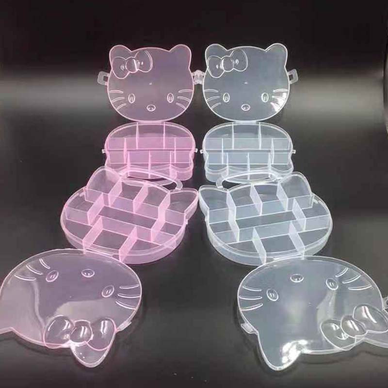 Two Size Cartoon Kitty Cat Clear Plastic Storage Box Jewelry Box Jewelry Organizer Holder Cabinets For Small objects
