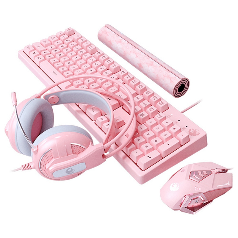Pink Girl Heart Cute Backlit Gaming Keyboard And Mouse Set Wired Keyboard With Wired Gaming Headset Mechanical Feel: Default Title