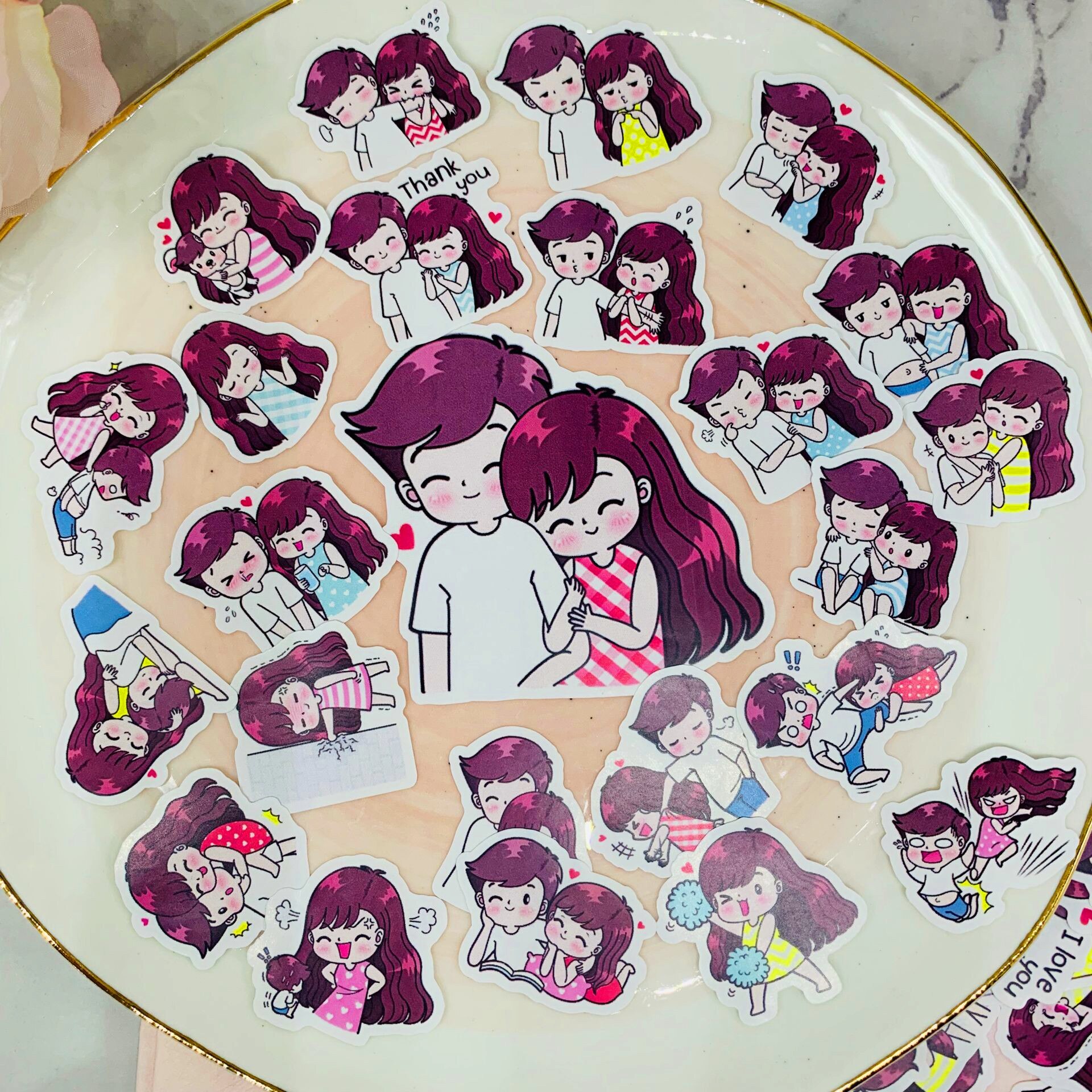 38 pcs Cute couple decorative paper stickers cartoon characters diary stickers DIY stickers children