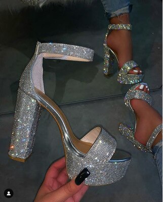 Doratasia nova ins senhoras quentes festa brilhando sandálias verão salto alto sandálias de noite moda feminina sapatos de cristal de casamento mulher: 7,5