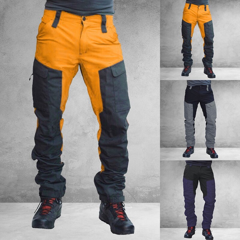 Pantalon Colorblock homme pantalon de sport mince pantalons décontractés salopette multi-poches avec fermeture éclair