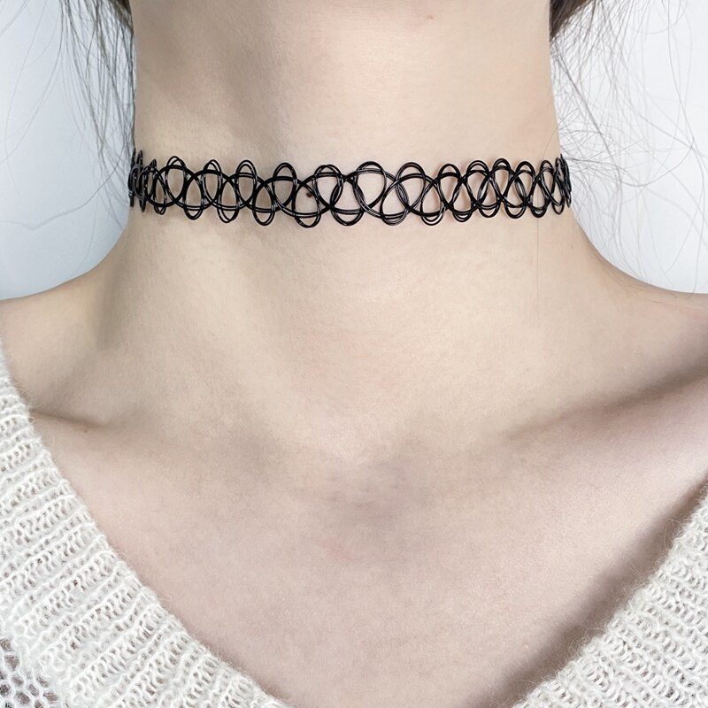 12 stk vintage hippy stretch tatovering choker halskæde elastisk chocker halskæde fiskeline tatoverings halskæde