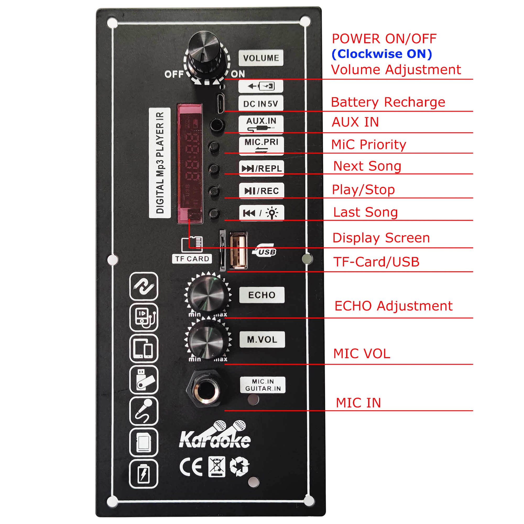 3.7 V Amplifier Board Square Dance 30W Speaker Amplifier Support Bluetooth AUX TF-Card U-Disk Recording 5-8Inch Speaker