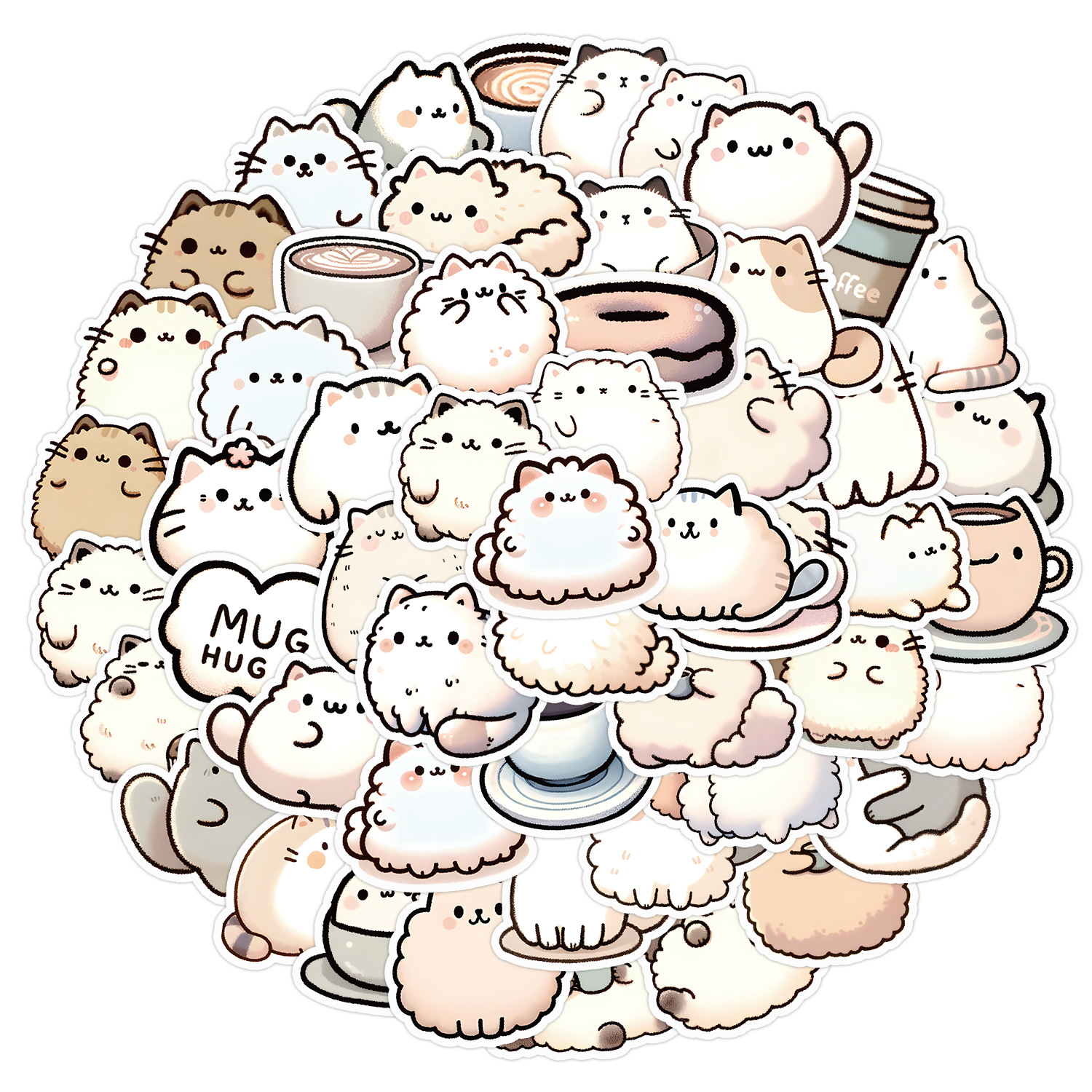 50 śliczne, grube naklejki z kotami kawaii, estetyczne naklejki do samodzielnego wykonania, do scrapbookingu, na telefon, do pamiętnika, do graffiti, wodoodporne, urocze naklejki: Default Title