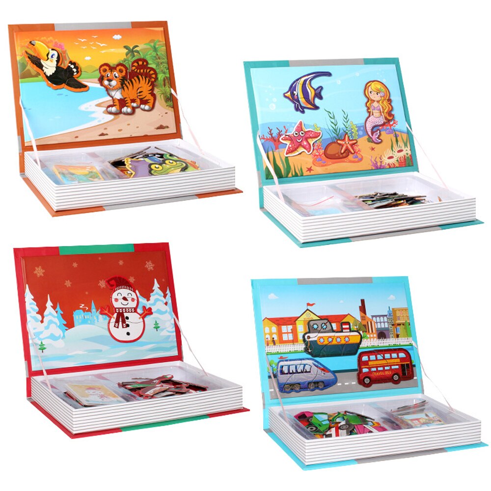 Kinderen Magic Boek Puzzel 3D Jigsaw Magnetische Stickers Creatief Educatief Speelgoed Voor Kinderen Brain Training Spel