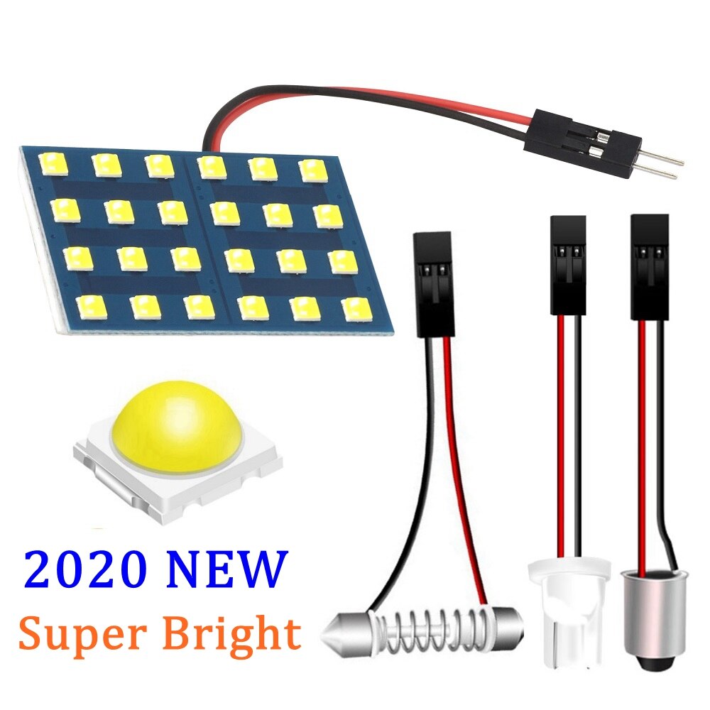 12 36 48 SMD 2835 LED Auto Dome Panel Light Car Interior Reading Lamp Roof Bulb With T10 W5W BA9S C5W Festoon 3 Adapter Base: Super Bright  White