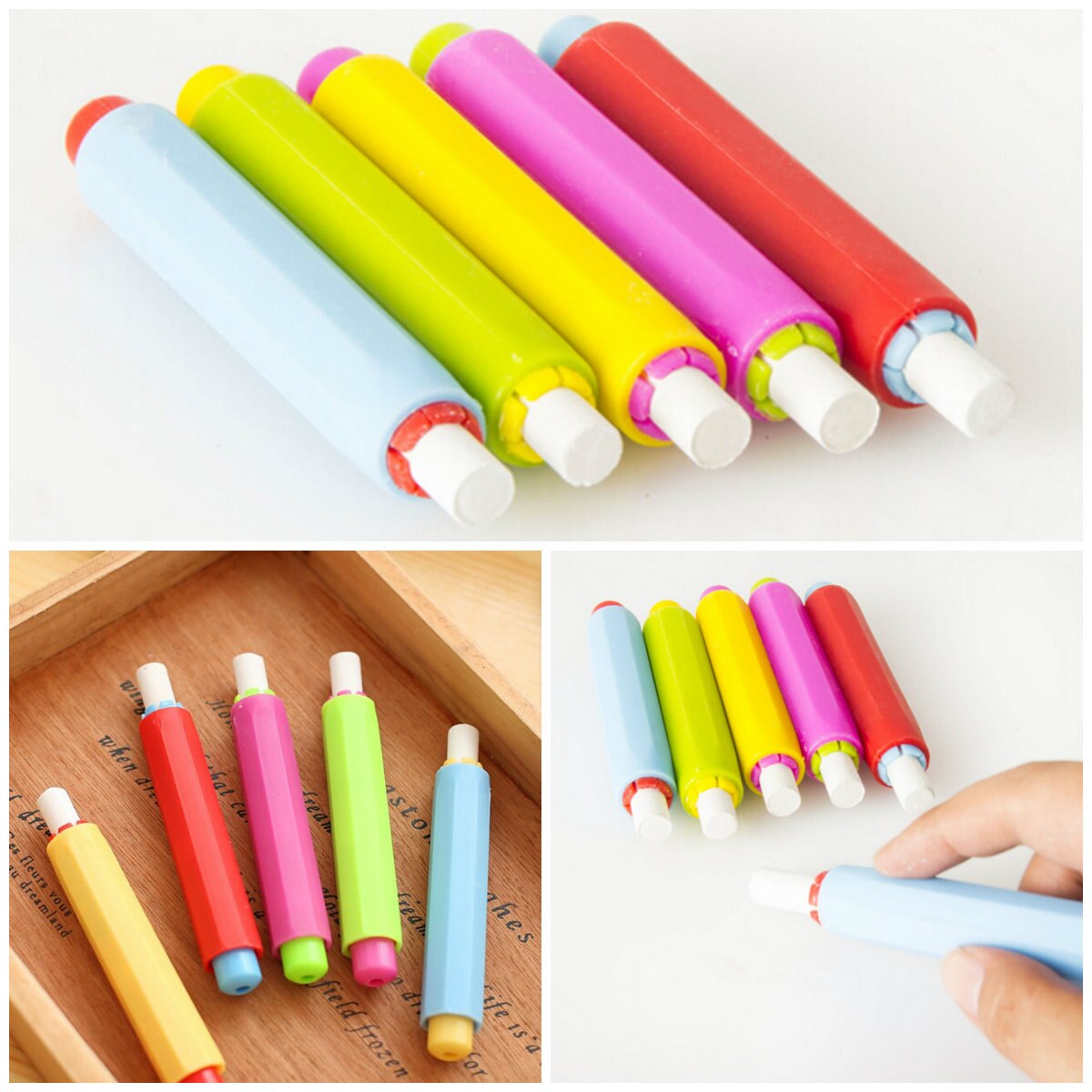 3pc / - parti kridt- og støvfri kridtholdere holder pen porta tiza kridtklemme, støvfri undervisning på tavle wallsticker